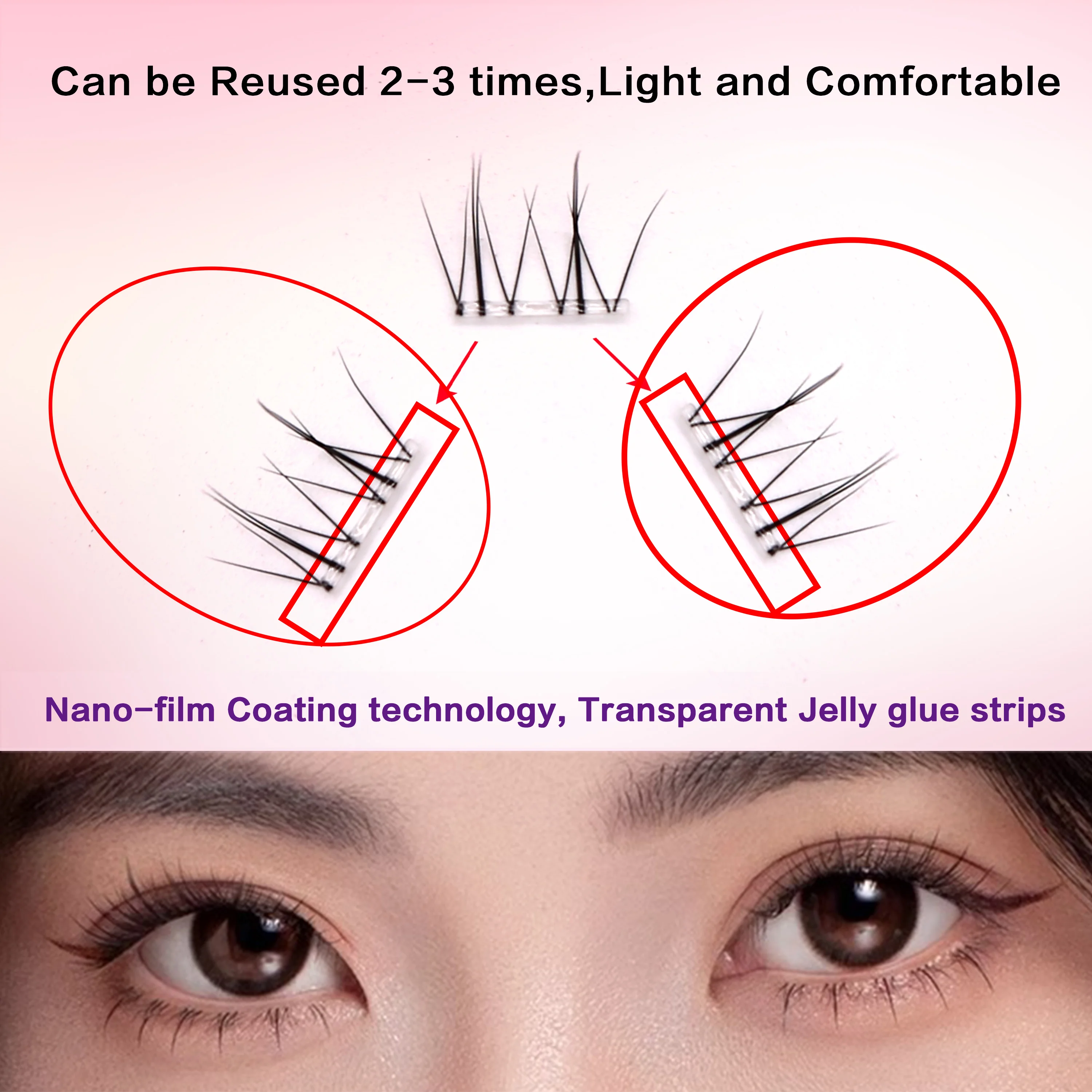 FindLove vorgeklebte untere Wimpern, kein Kleber erforderlich, Wimpernverlängerungsset, natürliche wiederverwendbare untere Wimpern, selbstklebende falsche Wimpern – Detail 2