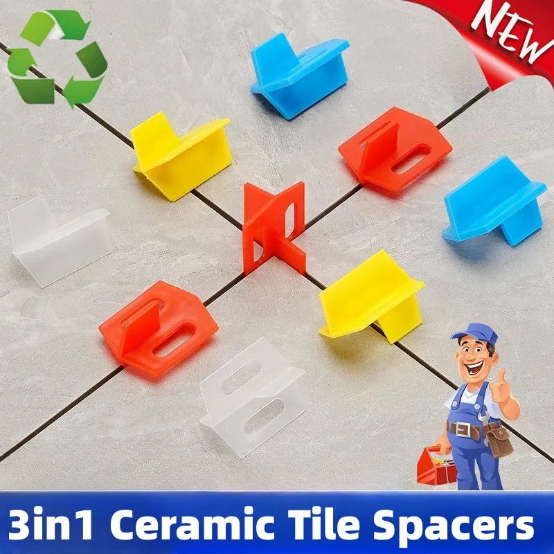 100Pcs 3in1 Tile Spacers Clips Wedge Ceramic locator 1mm 2mm reusable  Floor Wall Tile Gap Leveling System Construction Tools