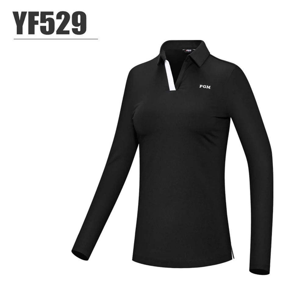 PGM Women's Golf Long Sleeve Sweatshirt High Stretch Fabric Slit Hem V-Neck Design Fall Winter Golf Wear YF529