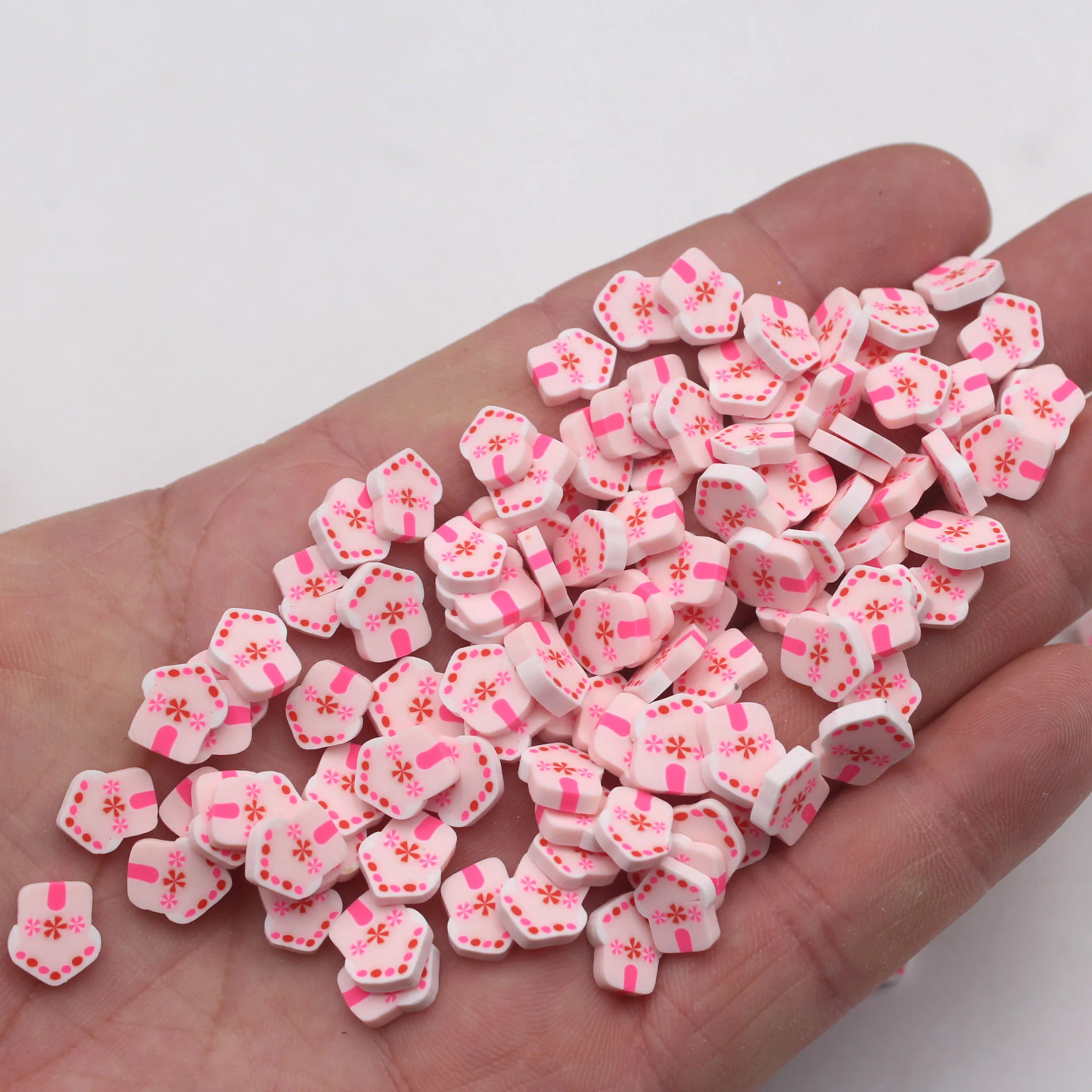 100g/Lot 5mm and 1CM Pink Gingerbread House Polymer Clay Slices Sprinkles for DIY Crafts Tumbler Filling