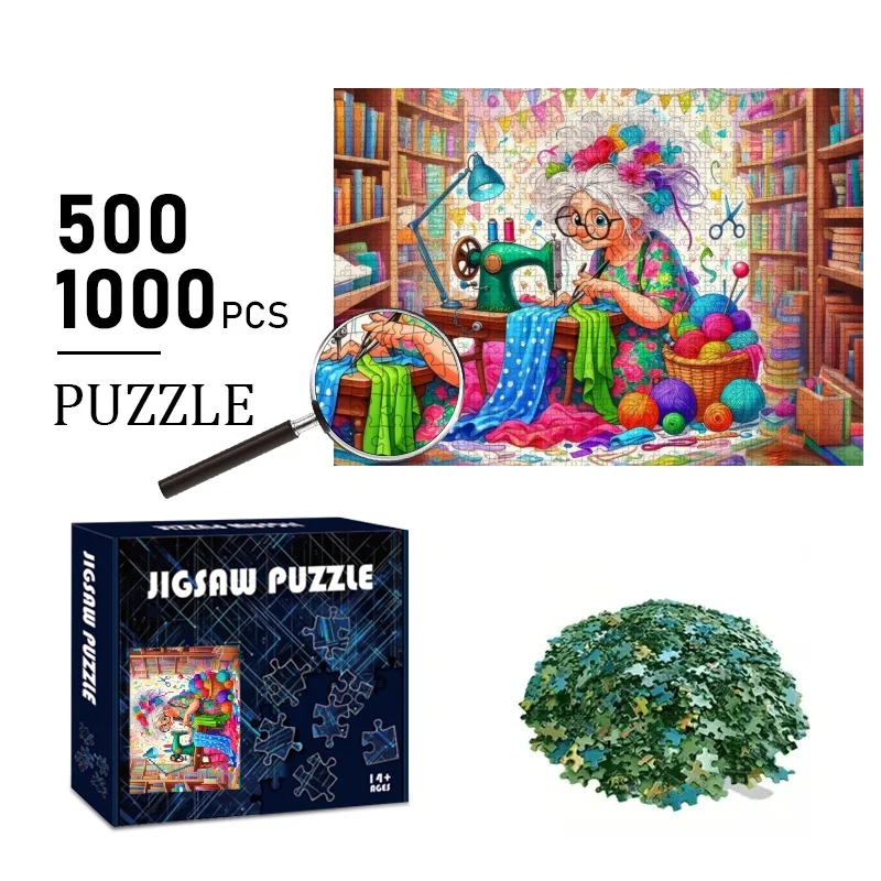 500/1000pcs Hand-Sewn Large Puzzle Suitable for Adults & Families - Realistic Crafting Experience with HD Printed Hand-Stitche