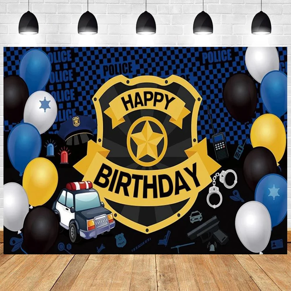 Police Theme City Night Patrol Car Uniform Policeman Baby Boys Birthday Party Photography Background Decor Photo Studio Props