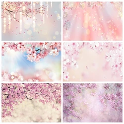 Spring Pink Flowers Backdrop Glitter Light Bokeh Floral Cherry Blossom Newborn Baby Portrait Photography Background Photo Studio