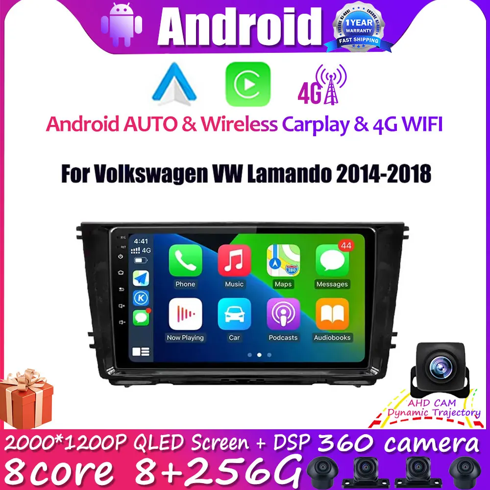 

Автомагнитола 9 дюймов для Volkswagen VW Lamando 2014-2018 Octa-Core Android 14 GPS навигация мультимедийный плеер Bluetooth Carplay