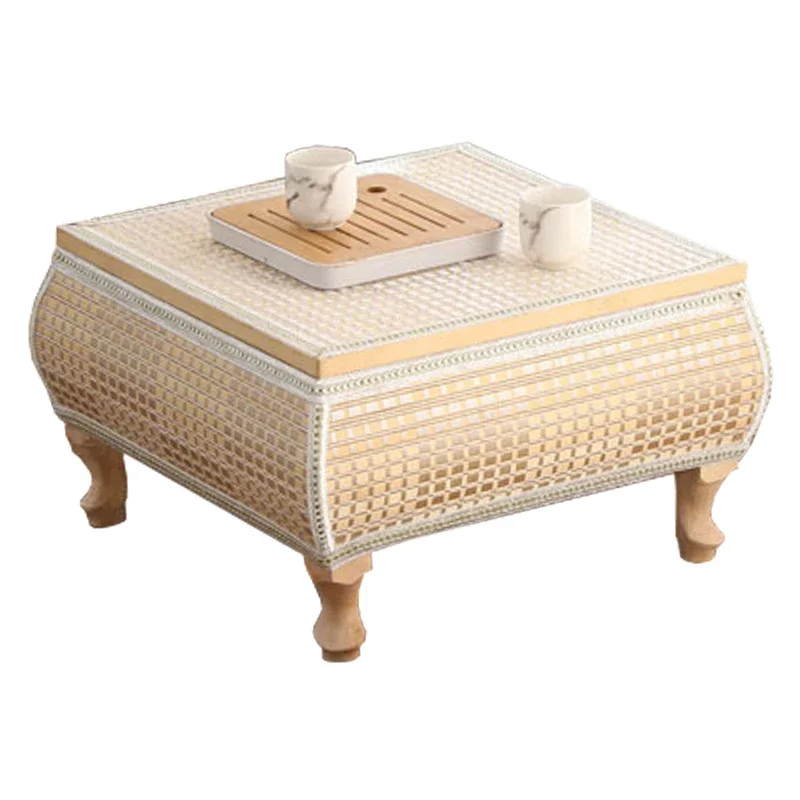 طاولة قهوة منسوجة من حصير التاتامي مصنوعة من الخشب الصلب، طاولة عتبة النافذة لغرفة النوم، طاولات شاي يابانية منخفضة الجلوس، طاولة تاتامي مصنوعة يدويًا #6