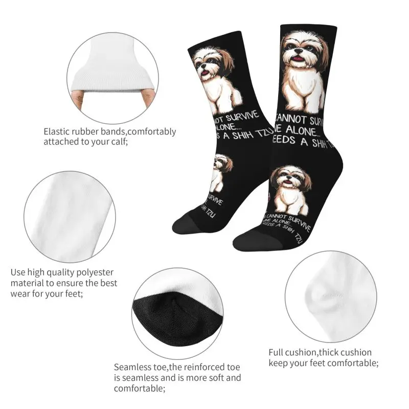 Novelty Men\'s Funny Shih Tzu Dog And Wine Dress Socks Unisex Warm Comfortable 3D Printed Cartoon Puppy Crew Socks