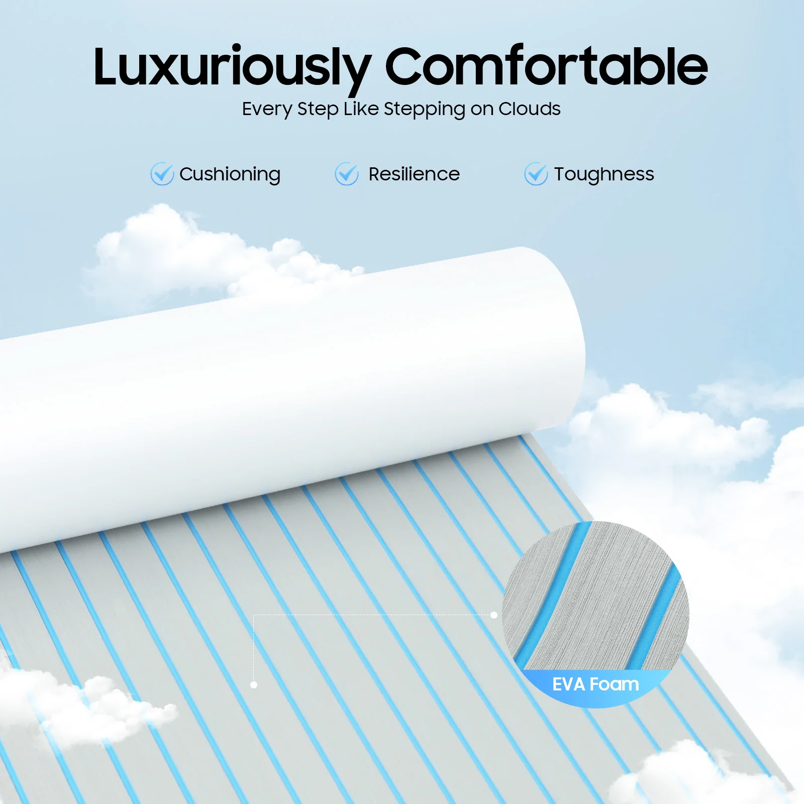 240x90cm 6mm EVA Foam Boat Floor Mat Self-Adhesive Anti-Slip Teak Deck Mat Waterproof Sound Insulation Rv Yacht Gym Floor Pad Gray Black Stripes