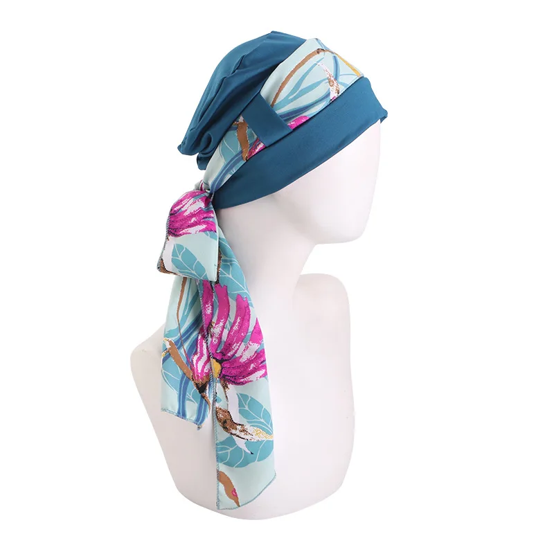 Neue zweiteilige muslimische Stretch-Turbane für Frauen, vorgebundene Kopftücher, Bandanas, Kopftuch für Krebspatienten und Haarausfall, Kopfwickel, Stretch-Hijabs – Detail 11