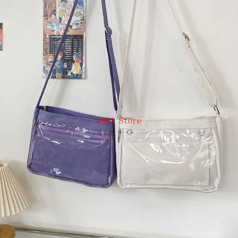 

Clear Window Large Capacity Crossbody Bag School Girl Canvas Shoulder Handbag