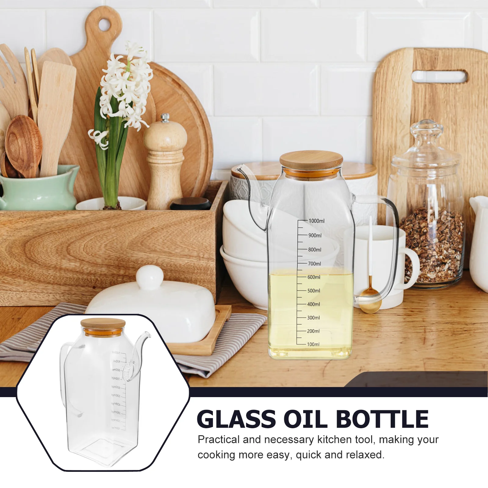 

1pc Glass Dispenser Bottle Kitchen Oil Vinegar Cruet For Cooking Seasoning Storage Glass Jar With Spout Leakproof Oil