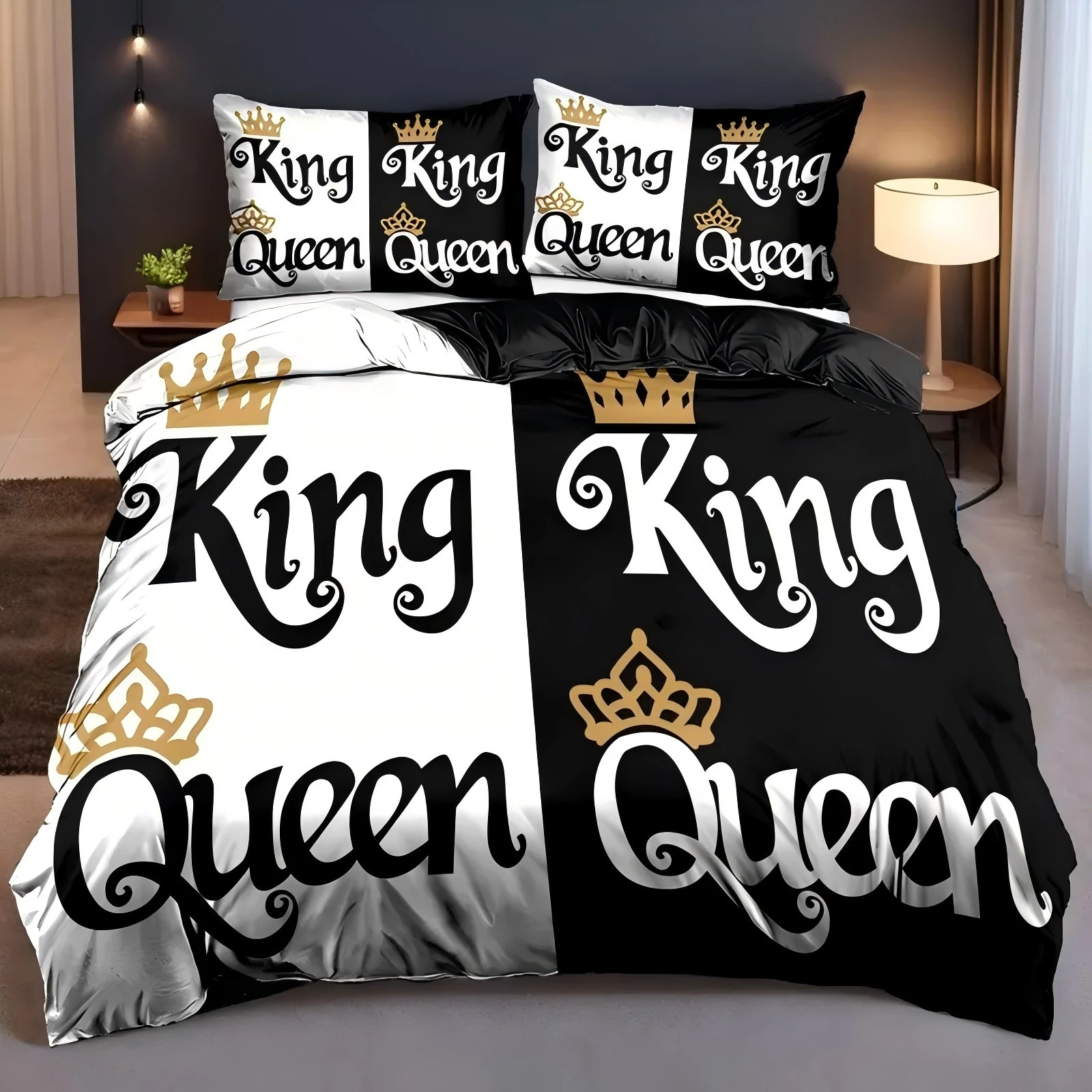 Black White King Queen Crown Design 3D Printed Quilt cover Soft Comfortable Bedding Cover Home Textiles Duvet Cover Pillowcases