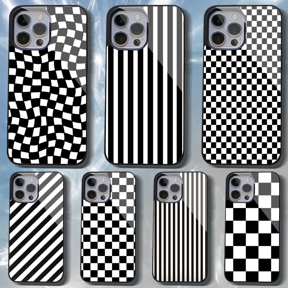 Black And White Striped Plaid Phone Case For IPhone 16151413 Pro Max 11 12 Mini Alex Mirror For Magsafe Wireless Charging Cover