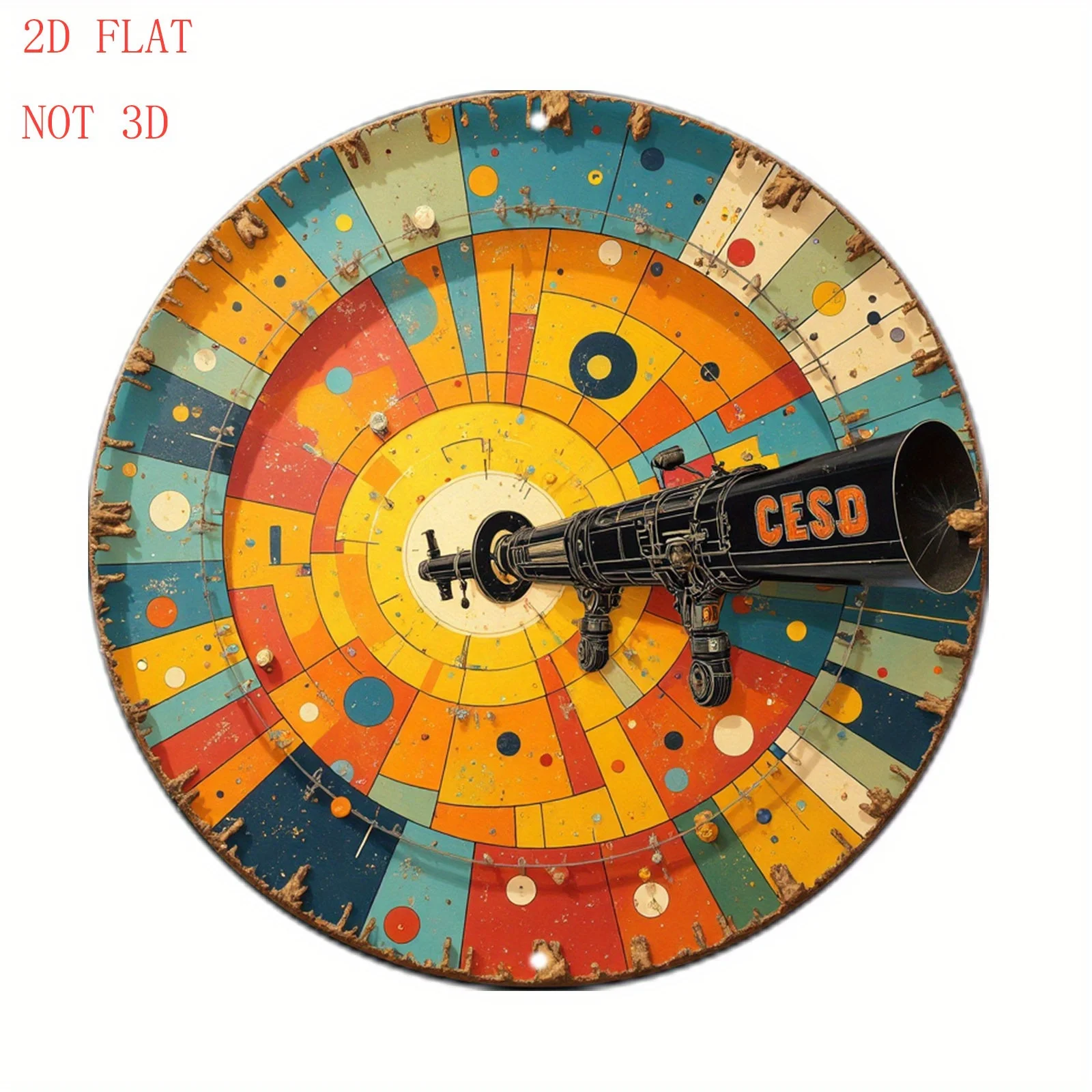 [2D Flat] Round Aluminum Wall Sign Featuring an 8-Inch Telescope on a Vibrant Target with Abstract Designs. Perfect As a Holiday