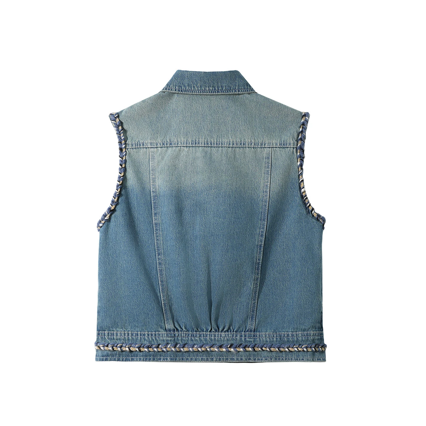 Spring Autumn Women Retro Denim Waistcoat Twist Edge Loose Short Sleeveless Vest Casual All Match Outer Layer Fashion Tops