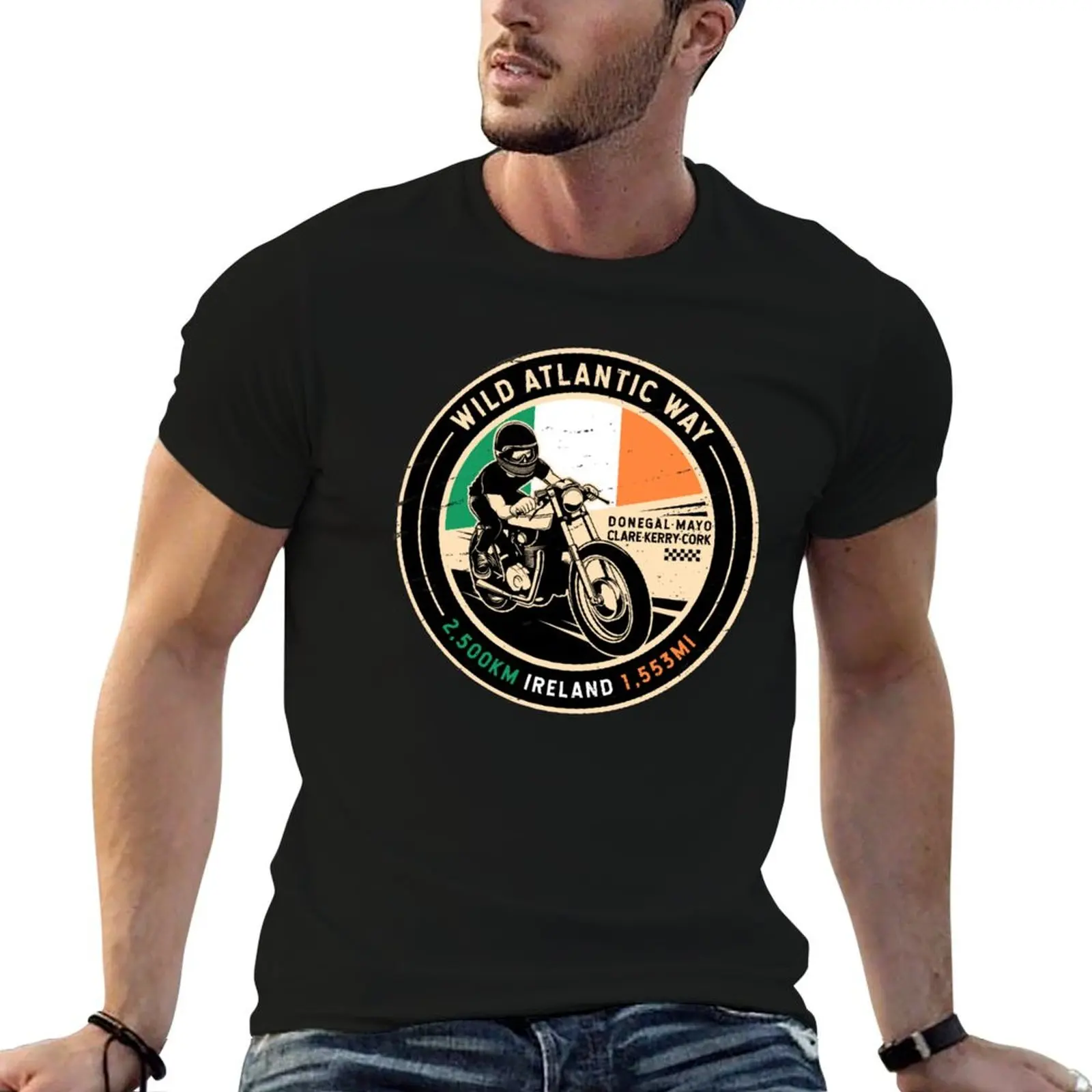 Wild Atlantic Way Ireland Motorcycle T-Shirt Work Style Casual T-Shirt