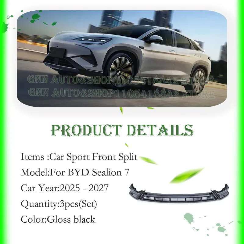 Car Front Bumper Split Lip For BYD Sealion 7 2025 2026 2027 ABS Anti-scratch Modification Splitter Glossy Black Decoration Parts