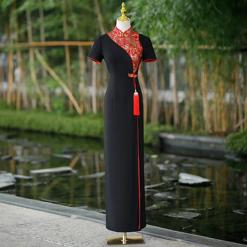 

Vintage Classic Mandarin Collar Cheongsam Chinese Style Lady Qipao Formal Party Dress Performance Costumes Sexy Split Maxi Dress