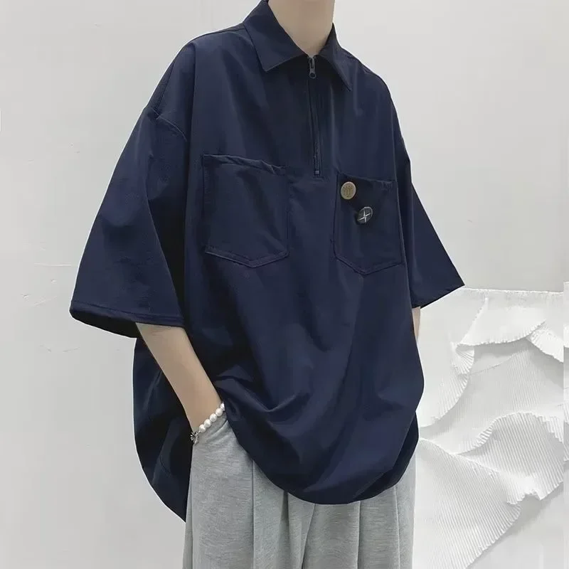 

Spring Summer New Polo Shirtn Men's Short Sleeved Solid Color Tops Korean Loose Fitting T-shirt Men's Clothing Y2k Streetwear