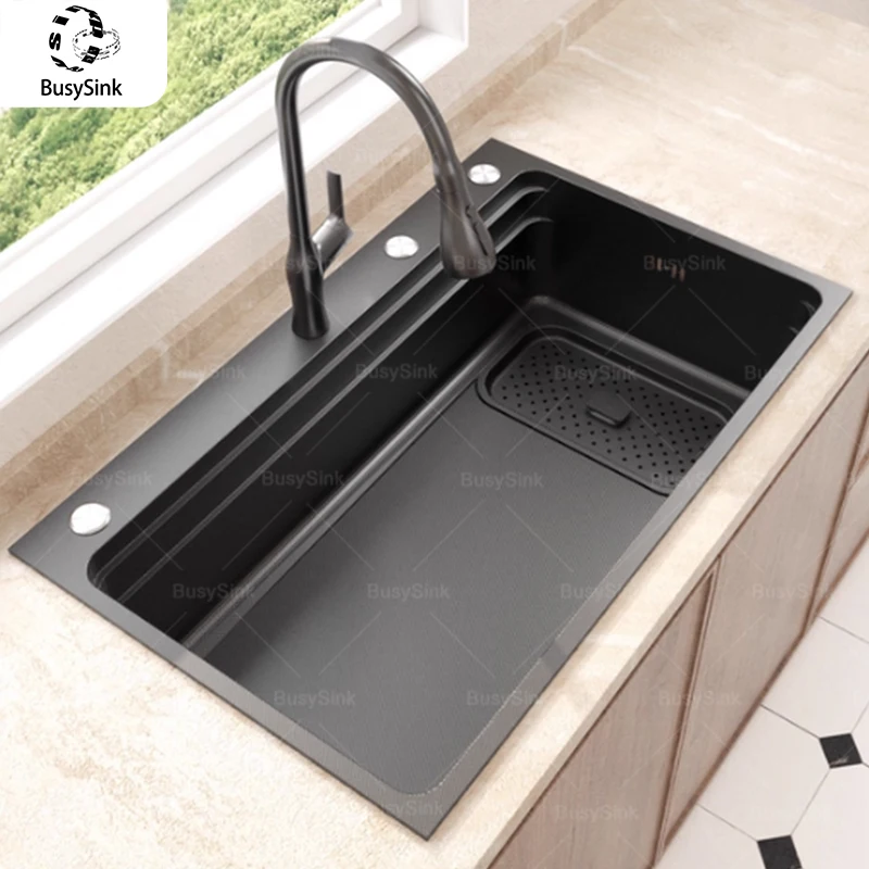 

Бытовая большая кухонная раковина из нержавеющей стали 304, с одним слотом, многофункциональная раковина для мытья посуды, овощей, раковина под креплением