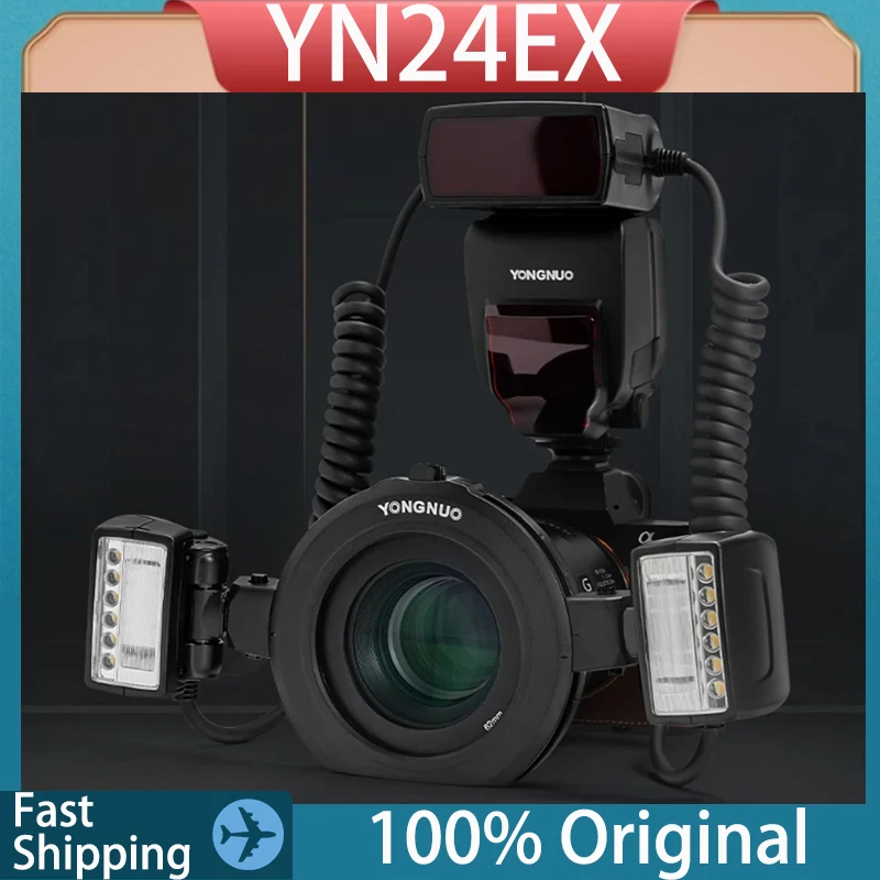 Original YONGNUO YN24EX Macro TTL Speedlite LED Flash Light Adapter Ring Custom LCD Screen Flash Head For Canon Sony Camera