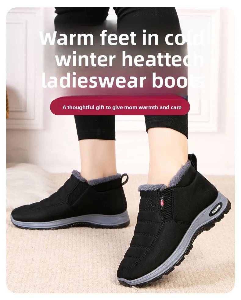 Damen Winter Fleece-gefütterte Slip-On Schneestiefel Wasserdichter Stoff Rutschfeste Robuste Sohle Warme Knöchelhohe Outdoor-Wanderstiefel – Detail 2