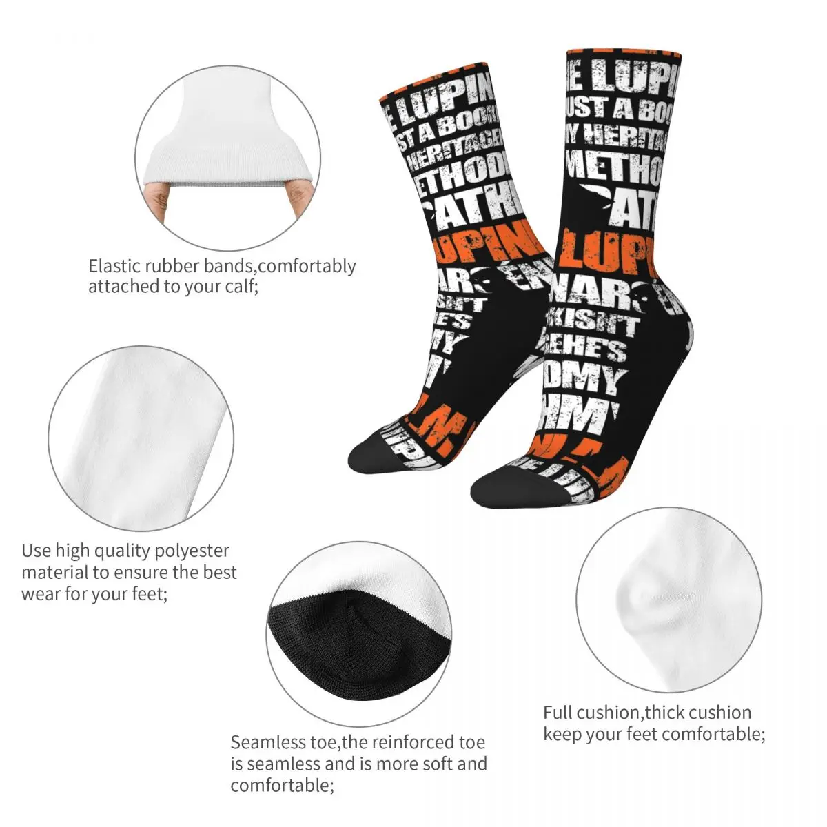 Lupin TV Series Theme Design Socks Product for Female Male Cozy Dress Socks