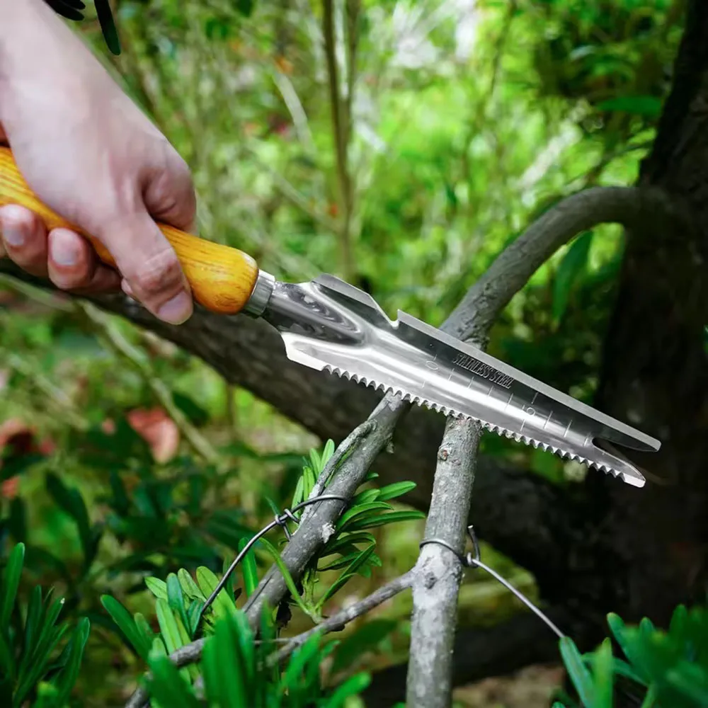 مزيل الأعشاب اليدوي مقاس 13 بوصة، شوكة حفارة أعشاب الحديقة، أداة يدوية صغيرة للحديقة 5 في 1 مع مزيل للأعشاب للحديقة المتعددة #4