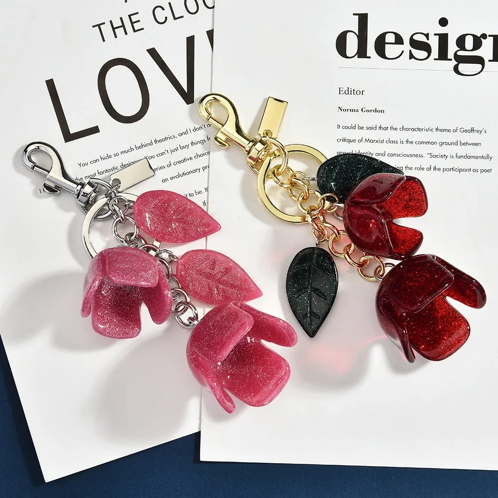 قلادة حقيبة زهور كريستالية، سلسلة مفاتيح الورد الأكثر مبيعًا، إكسسوار حقيبة زهور شرابة نسائية