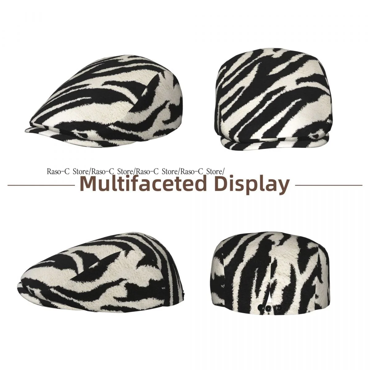 British Gatsby Newsboy Cap For Adults Zebra Print Flat Peaked Cap Autumn Winter Beret Hat