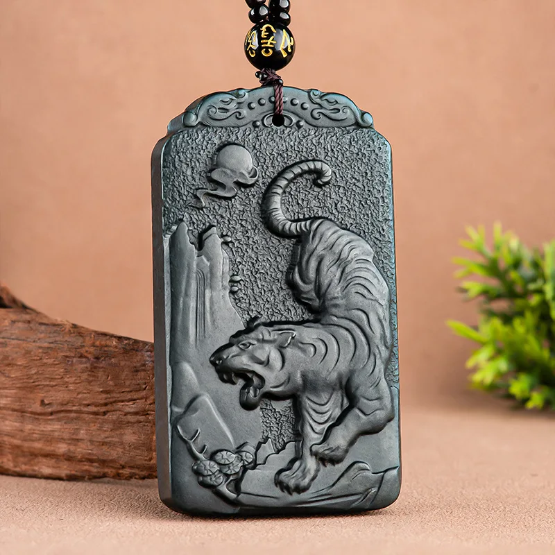 

Natural authentic high-grade old materials Hotan Jade black jade zodiac tiger jade domineering high-end men's pendant jewelry