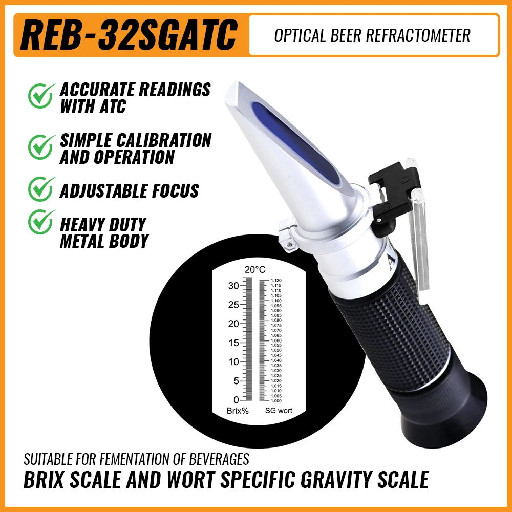 

Traditional Optical Beer Refractometer Brix Specific Gravity Dual Scale ATC Adjustable Focus for Wine Making Beer Brewing Fruit