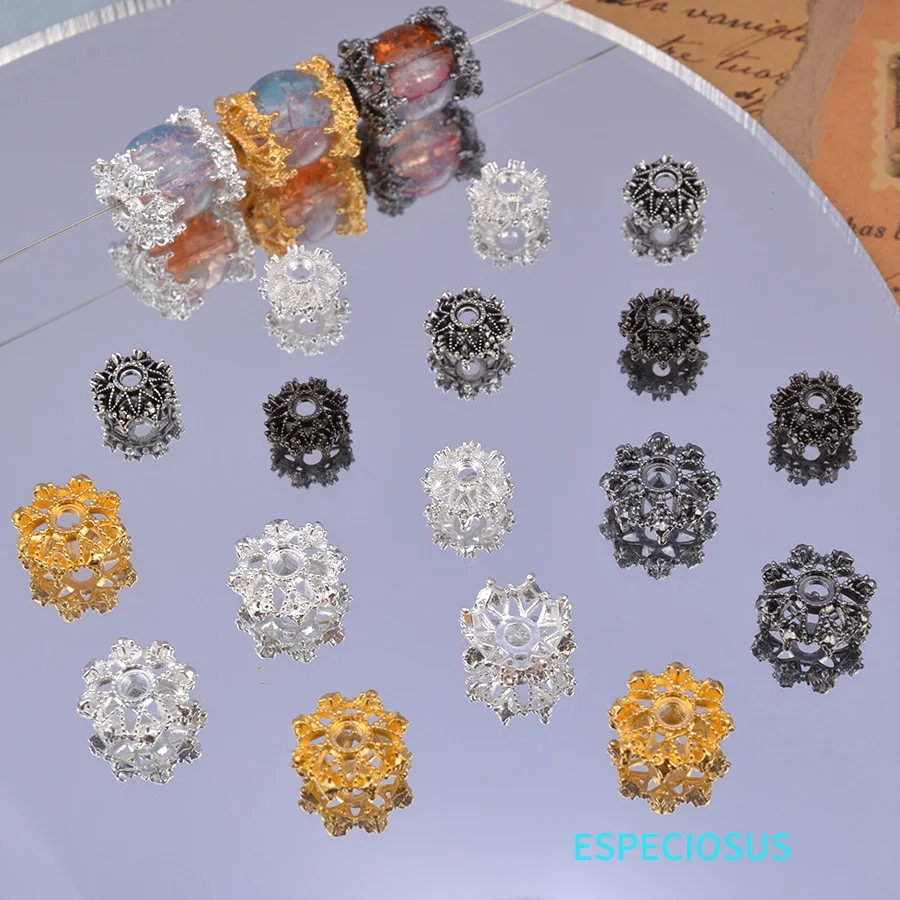 Gold Color Plated Alloy Hollowed Receptacle Beads Holder Vintage Earring Fittings Departments Metal Spacer Jewelry Accessories