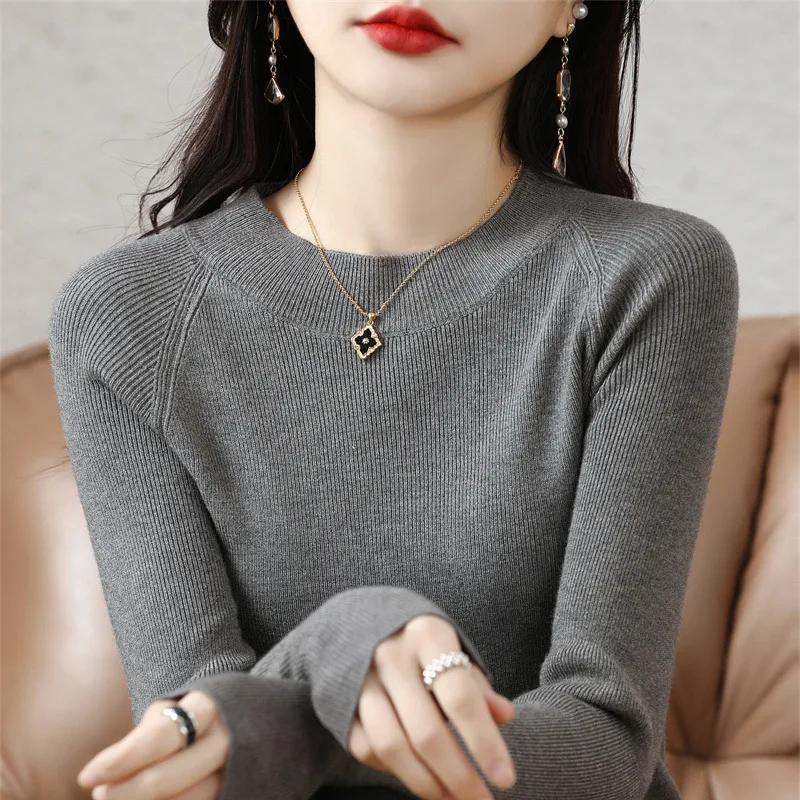 

Sli Long Sve Low round Ne Base irt Women's Inner Wear Slimming Knitted Sweater Faionable Autumn Winter New Arrival
