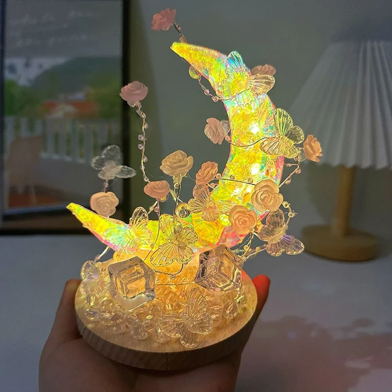 Diy lua lâmpada rosa borboleta luz noturna lâmpada de mesa decoração presente de aniversário