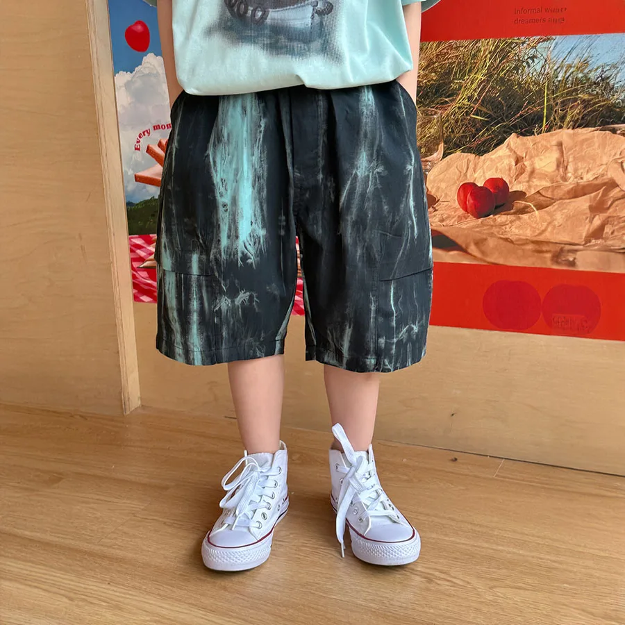 Boys summer shorts thin 2024 summer new Korean version of children's shorts boys tie-dyed pleated shorts