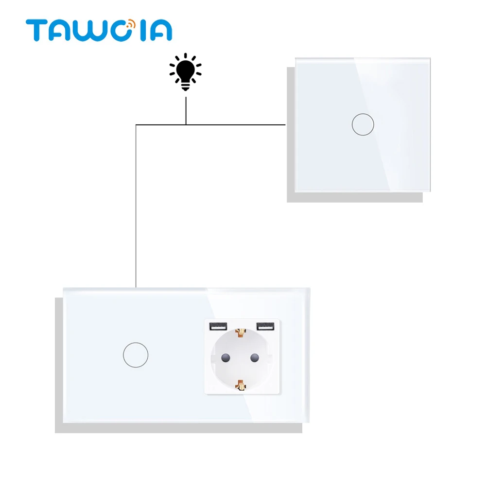 

TAWOIA Whole House Switches Customization 2 Pieces DIY 1 Gang 2 Way Touch Switch 1 Gang 2 Way Touch Switch With Dual USB Socket