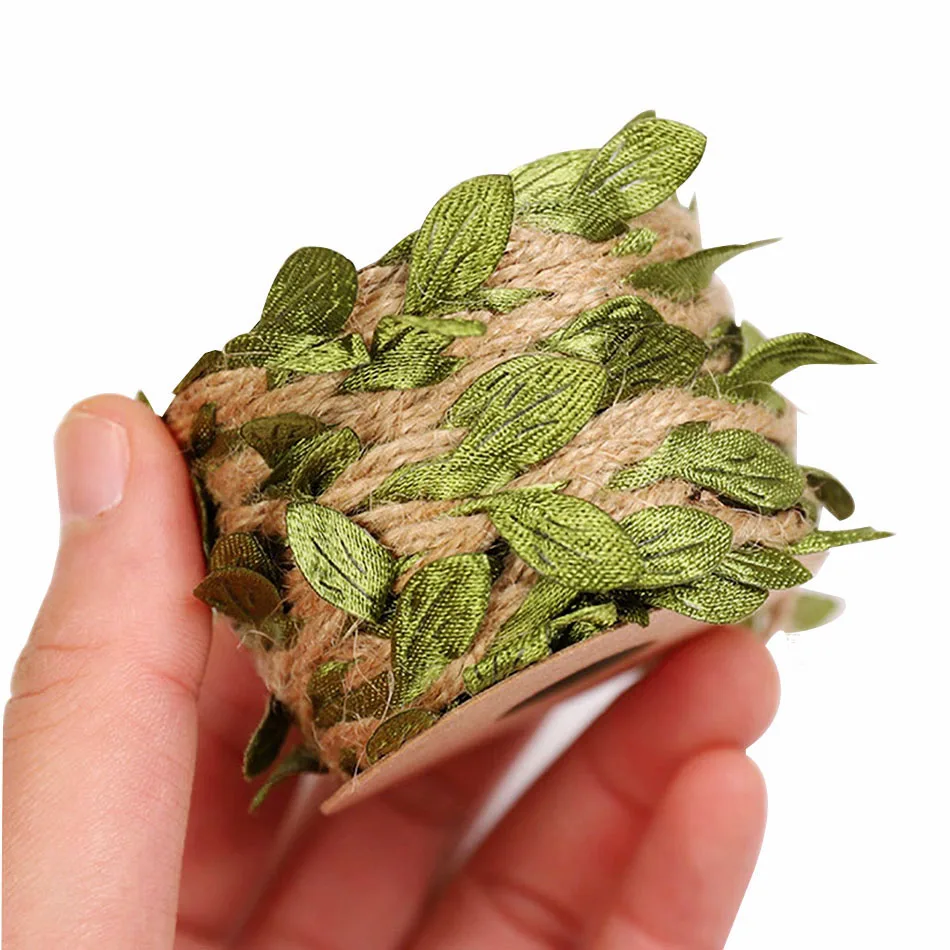 5M Natural Leaves Jute Rope Cord String Ribbon Craft Gift DIY Artificial Leaf Jute Twine Wedding Party Christmas Home Decoration