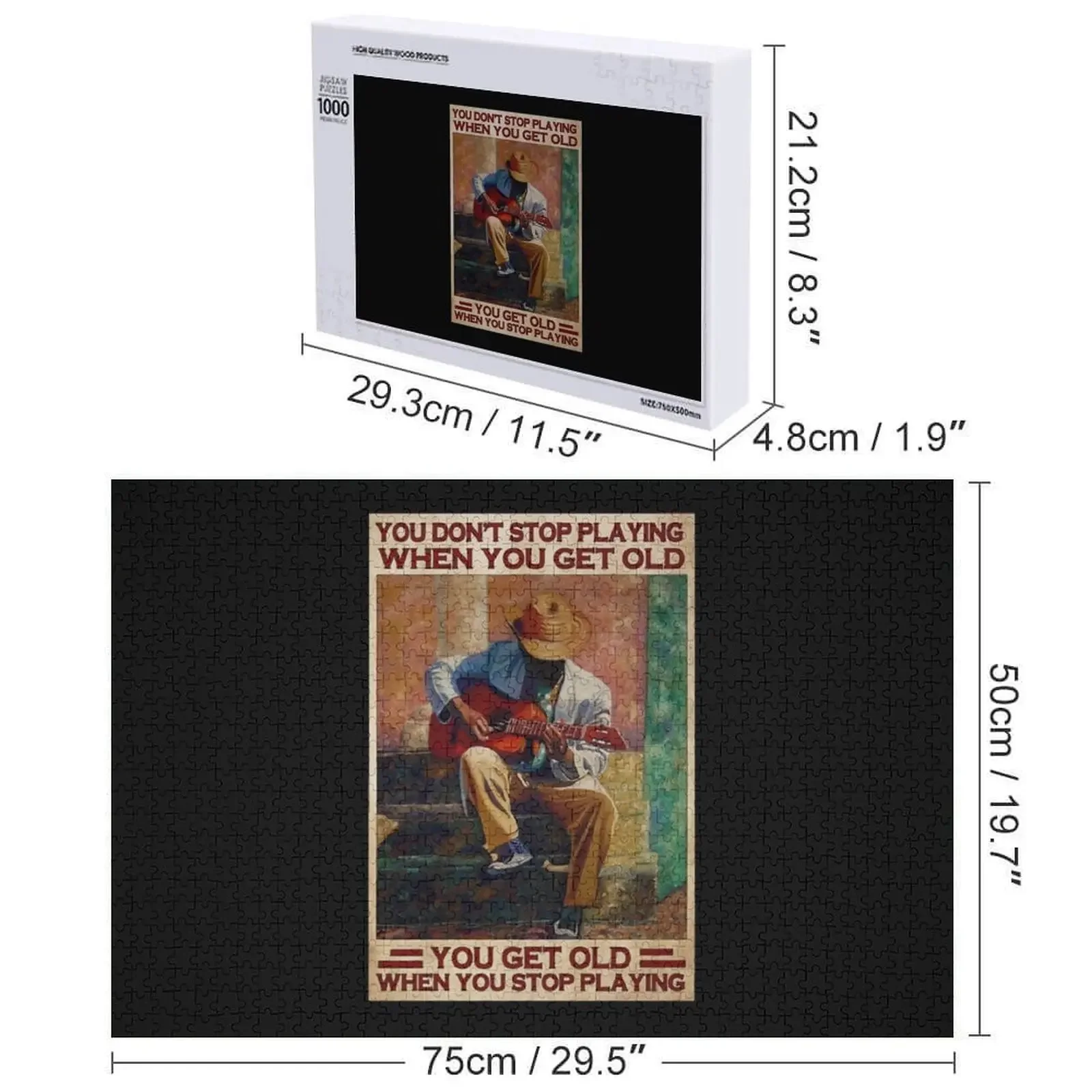 기타 연주자 그림 - 당신이 늙을 때까지 연주를 멈추지 않습니다 맞춤형 이름 나무 퍼즐 어린이용 맞춤형 퍼즐