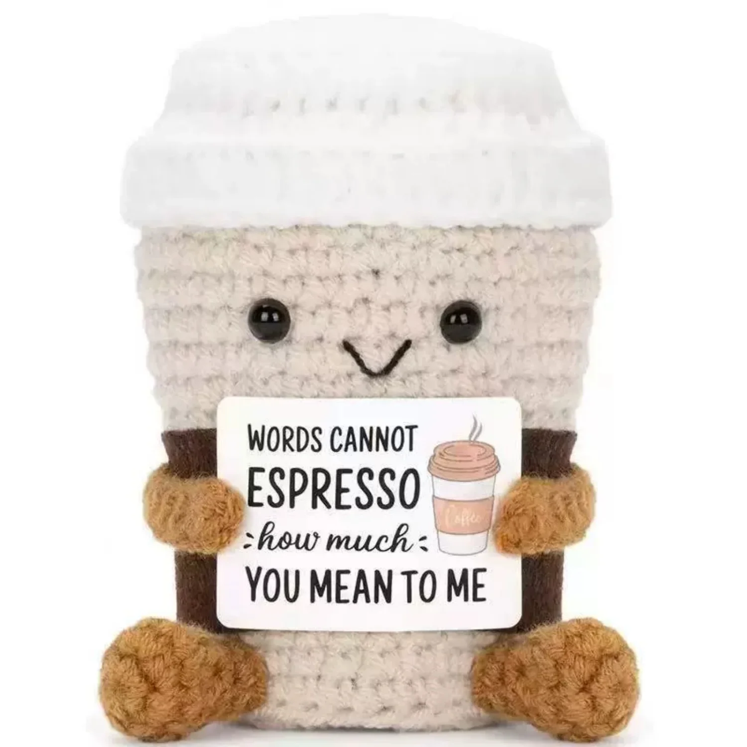Taza de Café con Linda Muñeca de Vaca y Tarjeta Inspiradora de Energía Positiva, Tarjetas para Animar a los Otros, Adorno de Escritorio Tejido a Mano, Decoración del Hogar