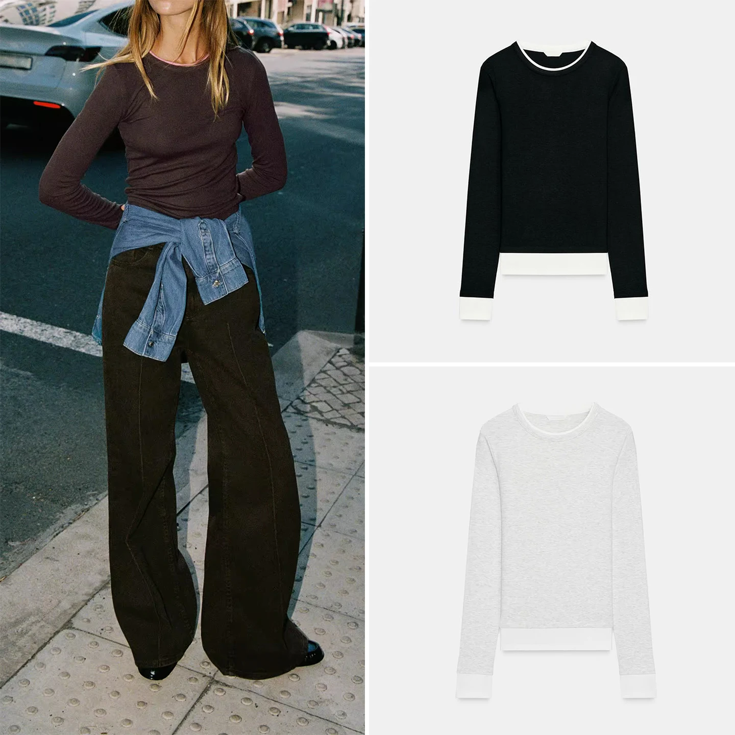 Z Women's Faion T-irt Double Layer Color Blo Ele Personali Match All Daily 2025 New Arrival European Sle