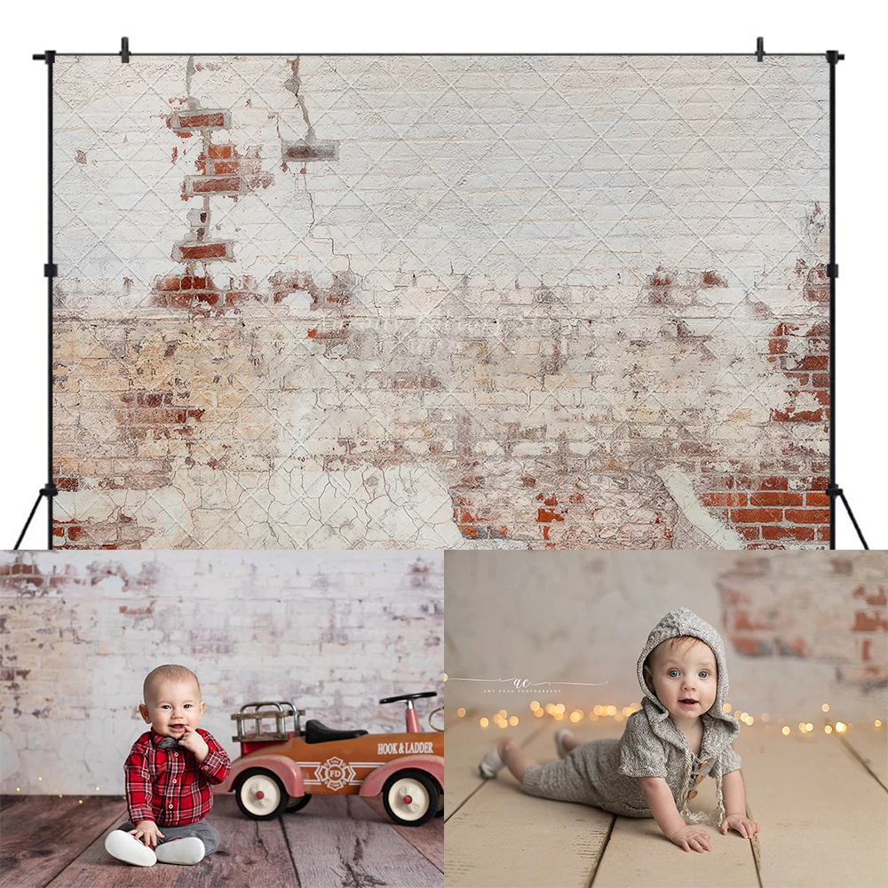 الأبيض الطوب جدار الرجعية الخلفيات الطفل الطفل الأسرة حفلة فوتوبوث استوديو الكبار كعكة سحق الدعائم خلفية التصوير الفوتوغرافي #2