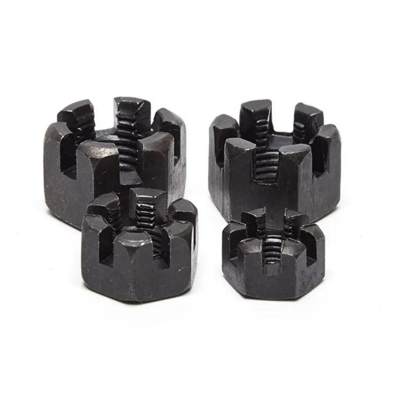 

Carbon Steel Black Castle Nuts M6 M8 M10~M36 Metric/Fine Thread Slotted Round Lock Hexagon Head Crown Nut Hexagon Slotted Nuts