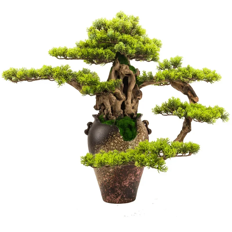 Simulation Plant Bonsai Welcome Pine Ornament Desktop Zen Retro Bottle Fake Tree Potted Hotel New Chinese Decoration