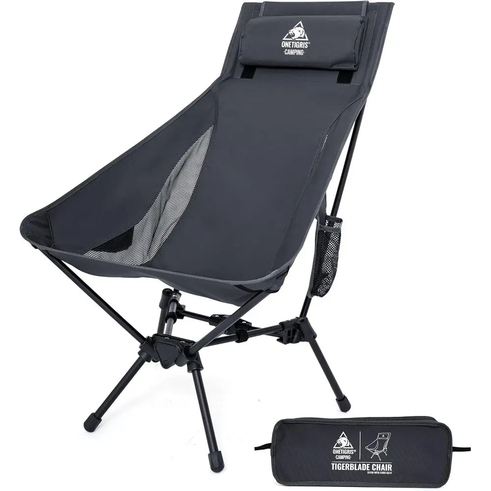 Tigerblade High Back Camping Chair with Pillow Design, Comfortable Widened Seat Folding Chair