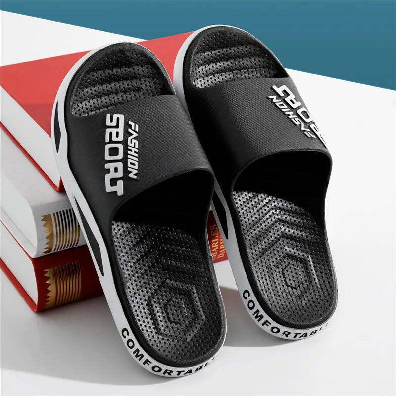 Men\'s Sports Slippers, Fashion Casual Sandals Non-slip Summer 2024 PVC Soft Sole Beach Flip Flops Home Bathroom Couples Slippers