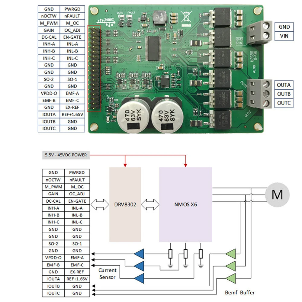 

DRV8302 15A Motor Driver Module ST FOC Vector Control BLDC PMSM Brushless Drive 5.5-45V Input Onboard 3-Phase Current Amplifier