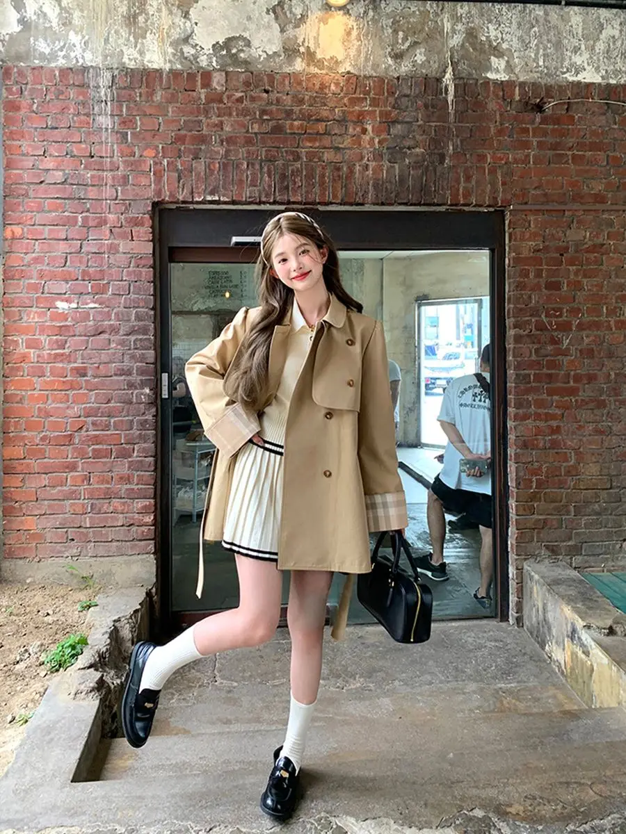 Korea Elegant Damesjack 2024 Nieuwe Koreaanse Britse Taille-Getailleerde Trenchcoat Herfst Winter