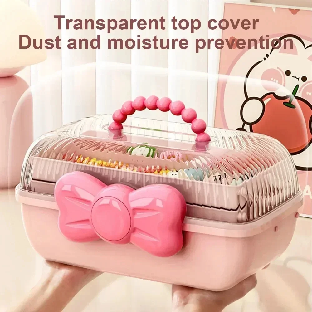 Caixa de Armazenamento de Acessórios de Cabelo para Meninas com Laço Fofo, Caixa de Joias Infantil, Caixa de Armazenamento de Brinquedos