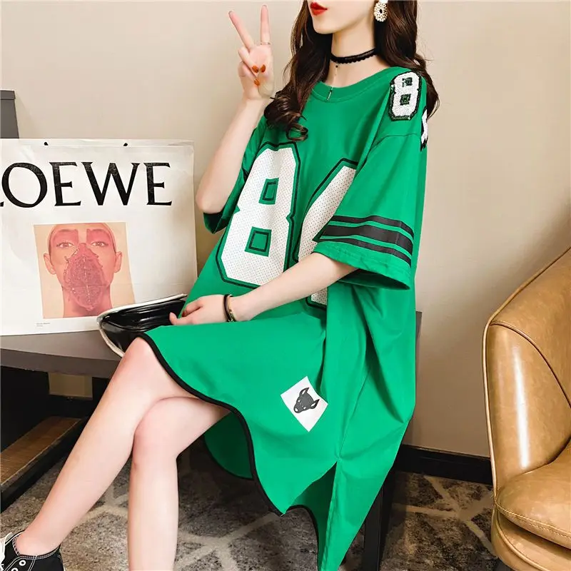 Oversized Summer Trend Letter Loose O-neck Short Sleeve T-Shirt Femme Casual Printing Top Tee Women Clothing Korean Irregular