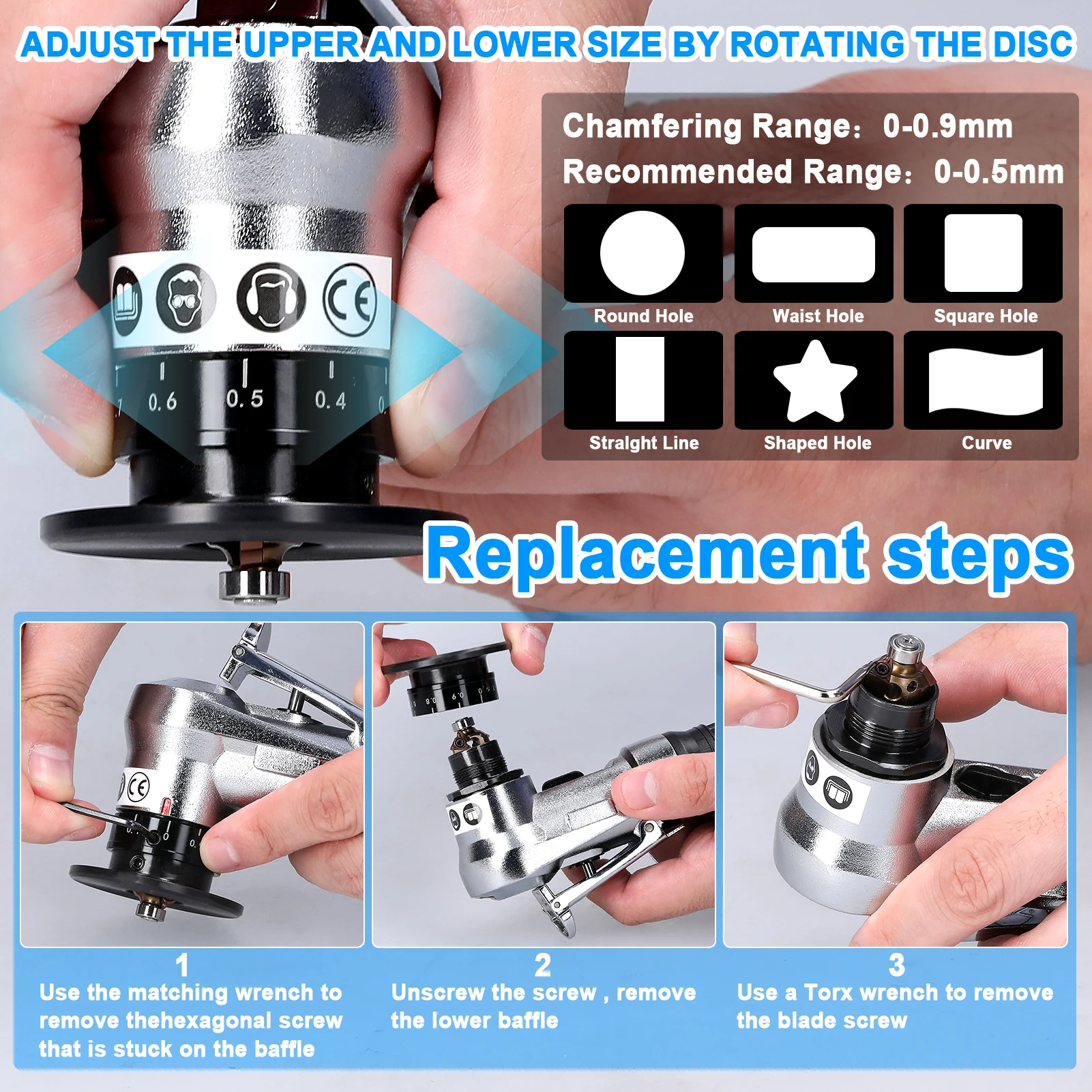 Pneumatic Chamfering Machine Mini Portable Metal Trimming Machine 45 Degree Deburring Blades and Bearings Angle Cutting Tool